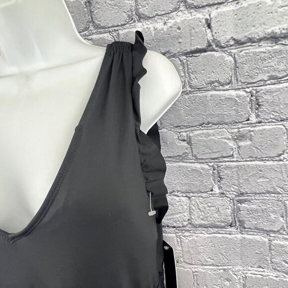 Catalina Swimwear Black 1 Piece Swimsuit Size M Ruffle Smocked Deep Plunge NWT - Picture 12 of 12